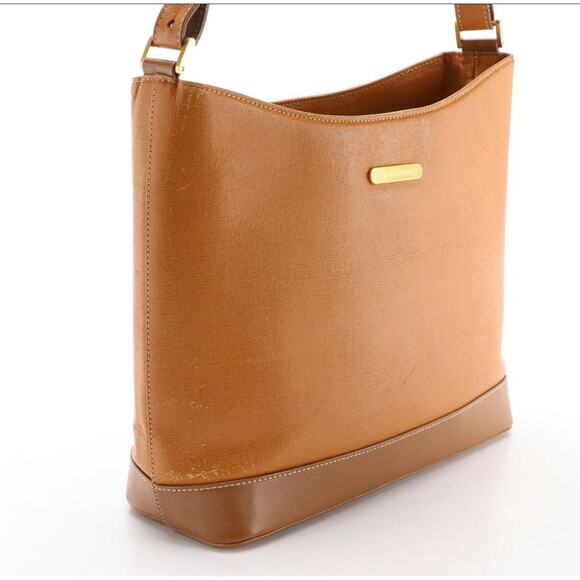 Burberry Brown Textured Leather Shoulder Bag Gold Hardware Logo Lining Authentic - Picture 3 of 10